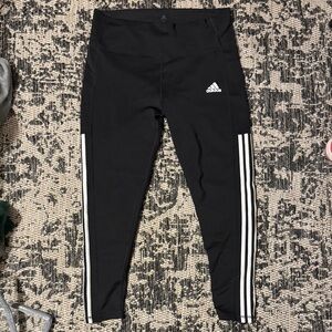 Adidas Woman’s Black Leggings with White Stripes